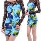 Lace Long Sleeve Ruched Bodycon Sweatheart Floral Print Cocktail Club Dress