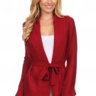 Crochet Long Sleeve Wrap Cardigan w/ Shawl Collar & Belted Waist