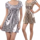 Metallic Gold Silver Retro Abstract Print Club New Years Dress Fashion Central