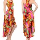 NWT High Low Asymmetrical Colorful Tropical Floral Racer Back Dress