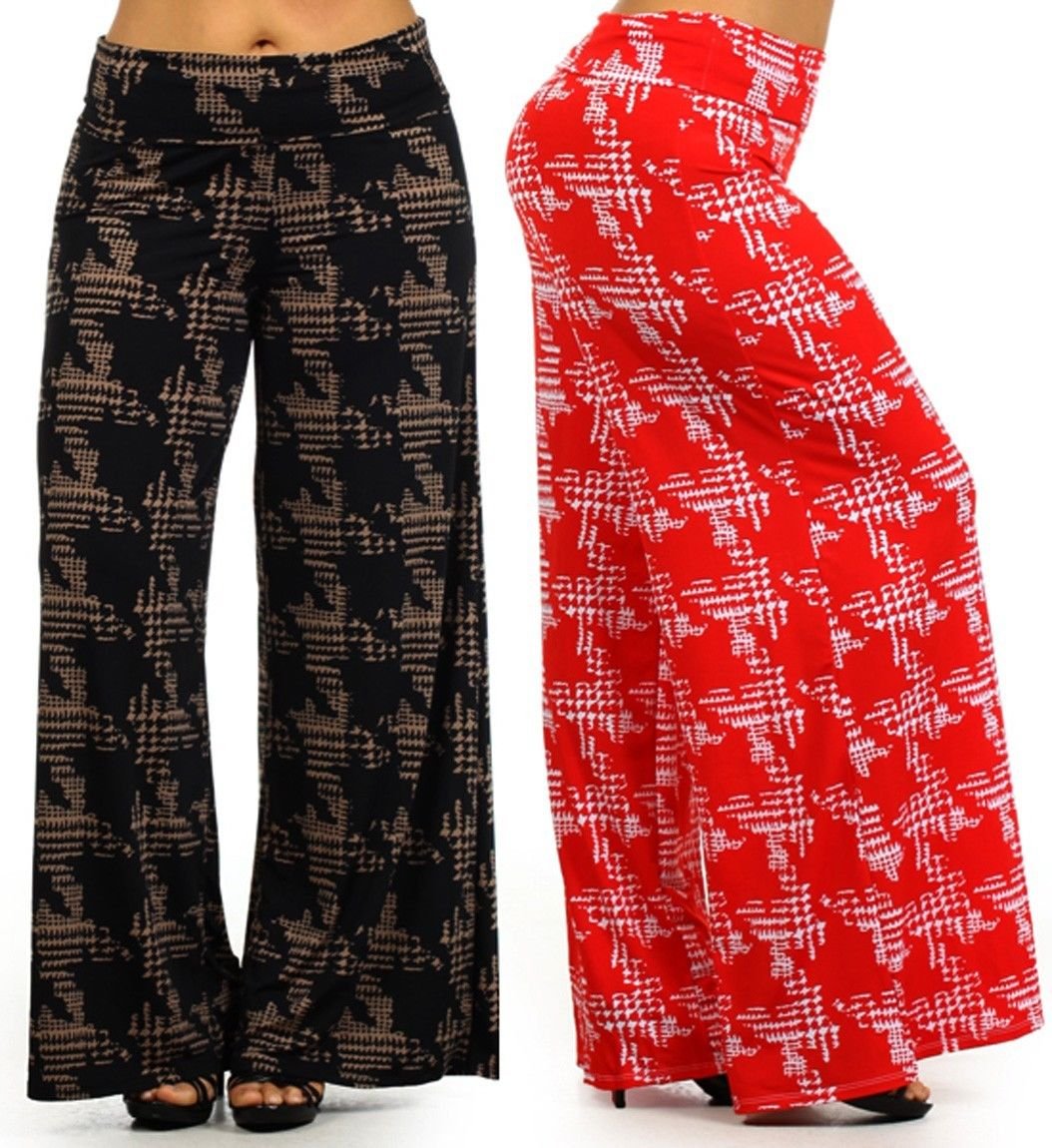 Plus Size Printed Wide Leg Fold Over High Waist Palazzo Flare Lounge Pant