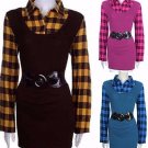 Casual Long Sleeve Checkered Polo Shirt Dress combo w/Belt