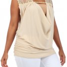 New Woman's Sleeveless Cowl Neck Blouse w/ Lace Trim Top