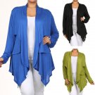 Woman's Plus Size Tiered Cardigan Open Front Sharkbite Draped Top