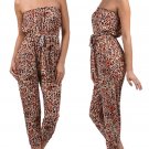 Animal Print Strapless Long Romper Belted Jumpsuit Fashion Central