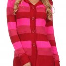 Striped Button Down Crochet Knit Long Sleeve Cardigan w/ Pockets Fashion Central