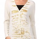 Belldini Viscose Ivory Sweater w/ Gold Glitter Button Cardigan