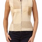 Silk Angora Blend Faux Leather & Suede Full Zipper Vest