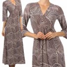 Long V-Neck Empire Waist Maxi Dress with 3/4 Sleeves