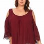 Solid Linen Cold Shoulder Top with Long Sleeve Crochet Trim