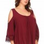 Solid Linen Cold Shoulder Top with Long Sleeve Crochet Trim