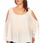 Solid Linen Cold Shoulder Top with Long Sleeve Crochet Trim