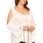 Solid Linen Cold Shoulder Top with Long Sleeve Crochet Trim