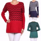 Heavy Knit Zig Zag Print Sweater Long Sleeve Tunic Top