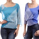 Striped Chiffon Top Blue Purple Sheer Trendy Blouse