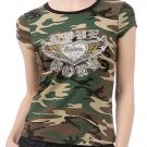 New Camouflage T-Shirt "Love Soul" Rhinestone Army Top S/M/L Fashion Central