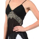 Gold Trim Sequin Sleeveless Summer Top Sheer Tank Fashion Central