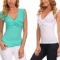 V-Neck Top Basic T-Shirt w Ruffle Sleeves by Fashion Central