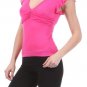 V-Neck Top Basic T-Shirt w Ruffle Sleeves by Fashion Central