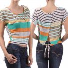 Chiffon Sheer Blouse Striped Vented Open Back Tie Top Fashion Central