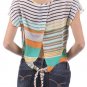 Chiffon Sheer Blouse Striped Vented Open Back Tie Top Fashion Central