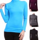New Mock Neck Long Sleeve Basic Top Fitted Stretchy Turtleneck