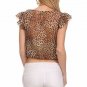New Chiffon Leopard Animal Print Cap Sleeve Top Cropped Waist Tie Blouse