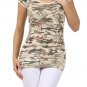 Fitted Stretchy Cotton Blend Top Army Camouflage Cap Sleeve T-Shirt