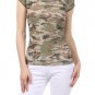 Fitted Stretchy Cotton Blend Top Army Camouflage Cap Sleeve T-Shirt