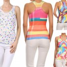 Graphic Racerback Multi-Print Stretchy Tank Tops