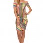 Off the Shoulder Multi-Color Multi-Print Short Stretchy Dress
