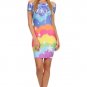 Off the Shoulder Multi-Color Multi-Print Short Stretchy Dress