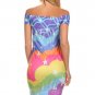 Off the Shoulder Multi-Color Multi-Print Short Stretchy Dress