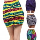 Multi-Color Multi-Print Stretchy Cotton Mini Bodycon Skirt w/ Fold Over Waist