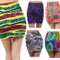 Multi-Color Multi-Print Stretchy Cotton Mini Bodycon Skirt w/ Fold Over Waist