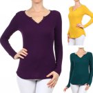 Ribbed Open Henley Long Sleeve 3 Hole T-Shirt Top Fashion Central