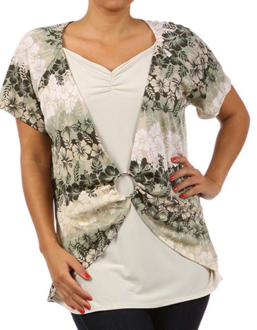 New Woman's Plus Size Two-in-One Hawaiian Floral Blouse Fashion Central