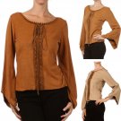 Tie Front Long Sleeve Velvety Native American Indian Top Fashion Central