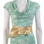 Cowl Neck Belted Blouse Slinky Printed Top w/ Cap Sleeves