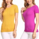 Stretchy Textured Short Sleeve Fitted Top w/ Round Neck