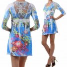 Floral Geometric Rhinestone Lace Waist Tie Dress w/ Crochet Back