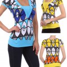 Slinky Geometric Banded Top Cap Sleeve Casual Blouse