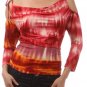 Tie Dye Two Tone Slinky Blouse Cut Out Open Shoulder Top