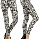 Black White Escher Inspired Floral Geometric Printed Leggings