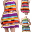 Retro Sleeveless Striped Dress w/ Mini Mock Neck