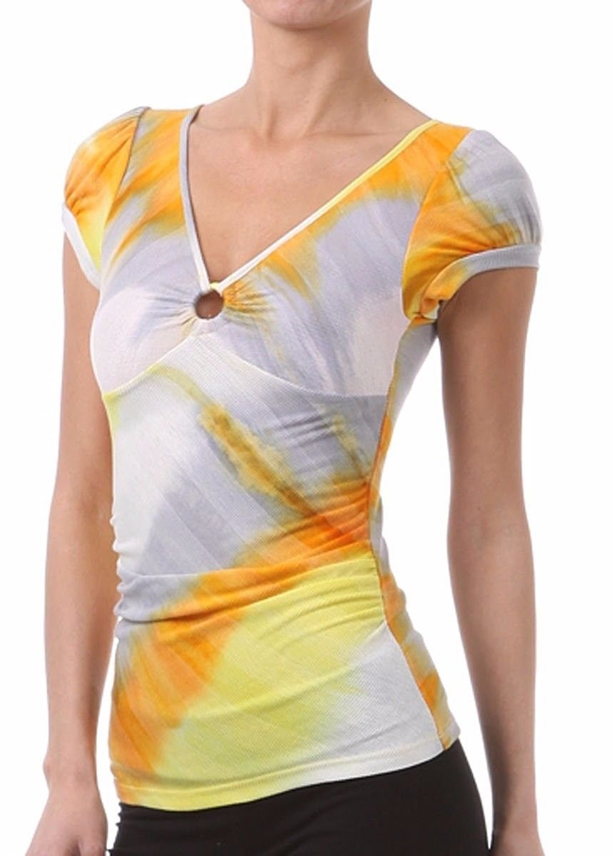 Two Tone Tie Dye Ribbed Knit Top w/ Key Hole Center
