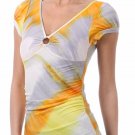 Two Tone Tie Dye Ribbed Knit Top w/ Key Hole Center
