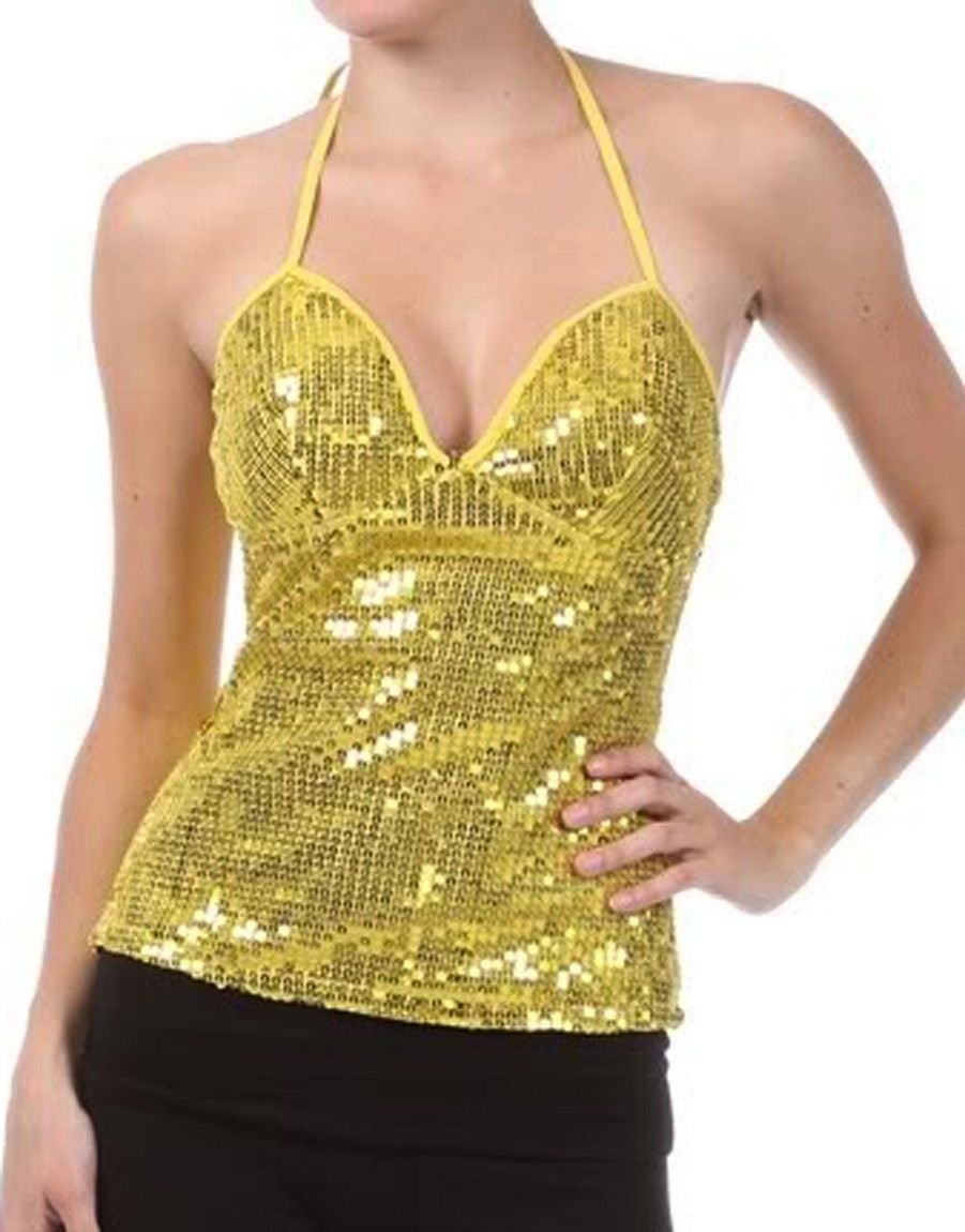 Gold Sequin Cotton Halter Top