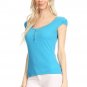 Cap Sleeve Ribbed Scoop Neck Henley Top by Fashion Central