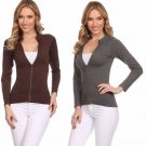 Basic Casual Knit Top Fitted Textured Stretchy Cardigan with Rhinestone Zipper